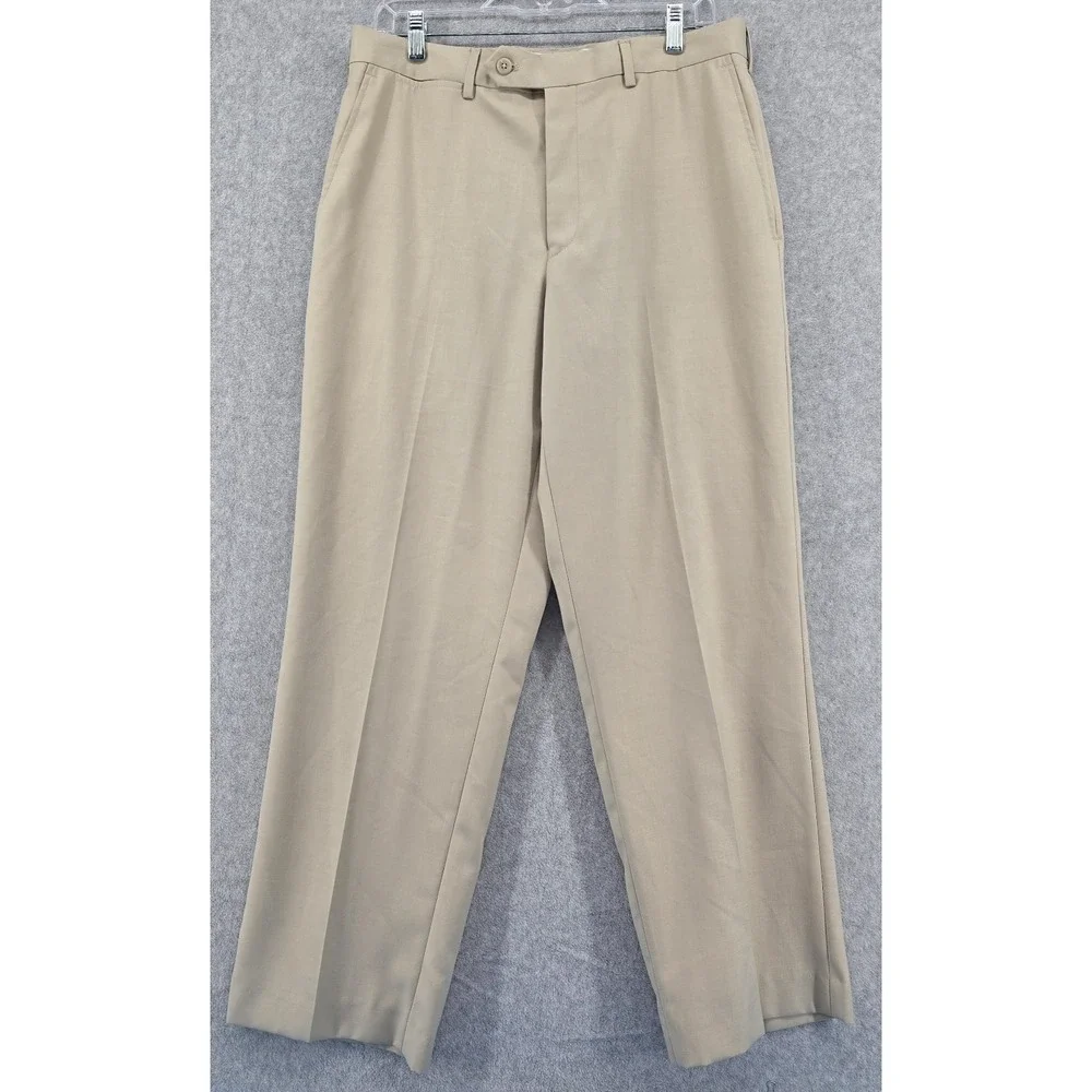 Stafford Dress Pants Men 34X29 Beige Classic‎ Flat Front Comfort Office Church
